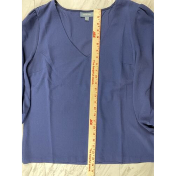 NWOT ModCloth Balloon Sleeve Blue Blouse Top V-neck Pullover Size Large - Picture 7 of 10